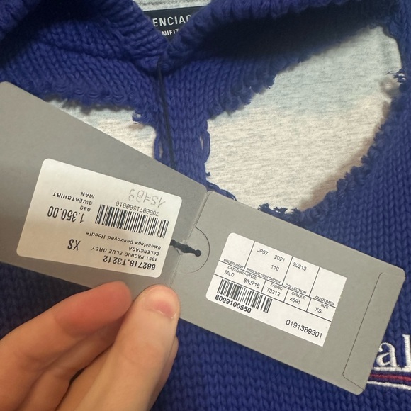 BALENCIAGA destroyed knit layered hybrid campaign hoodie blue NWT - Picture 4 of 16